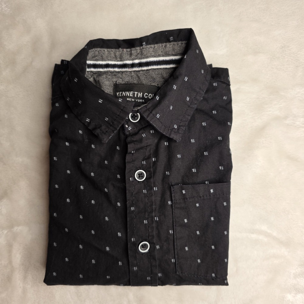 Kenneth Cole Boys Black Patterned Short Sleeve Button Up Shirt Size 4T